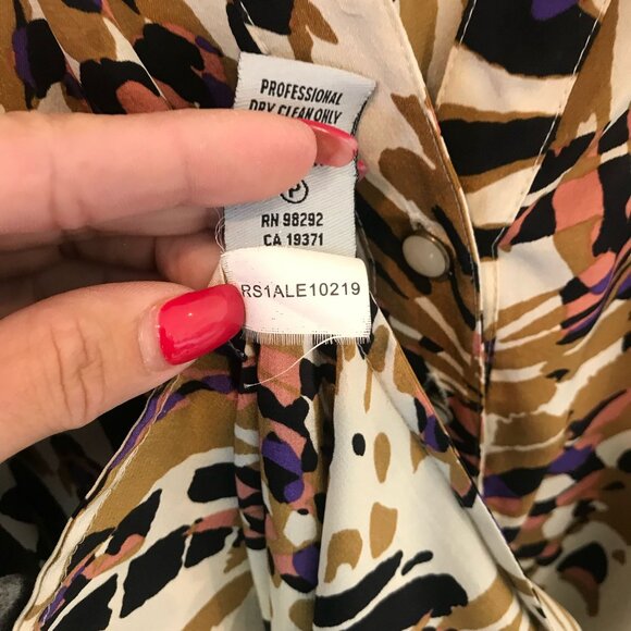 Tibi Abstract Animal Print Silk Dress Elastic Waist 3/4 Sleeves Size 6 Cream - Picture 11 of 11